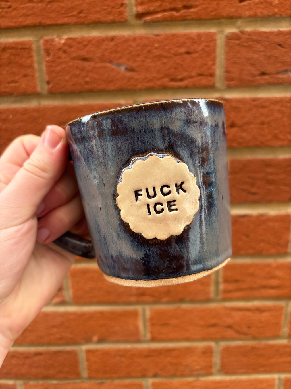 Fuck ICE stamped handmade mug