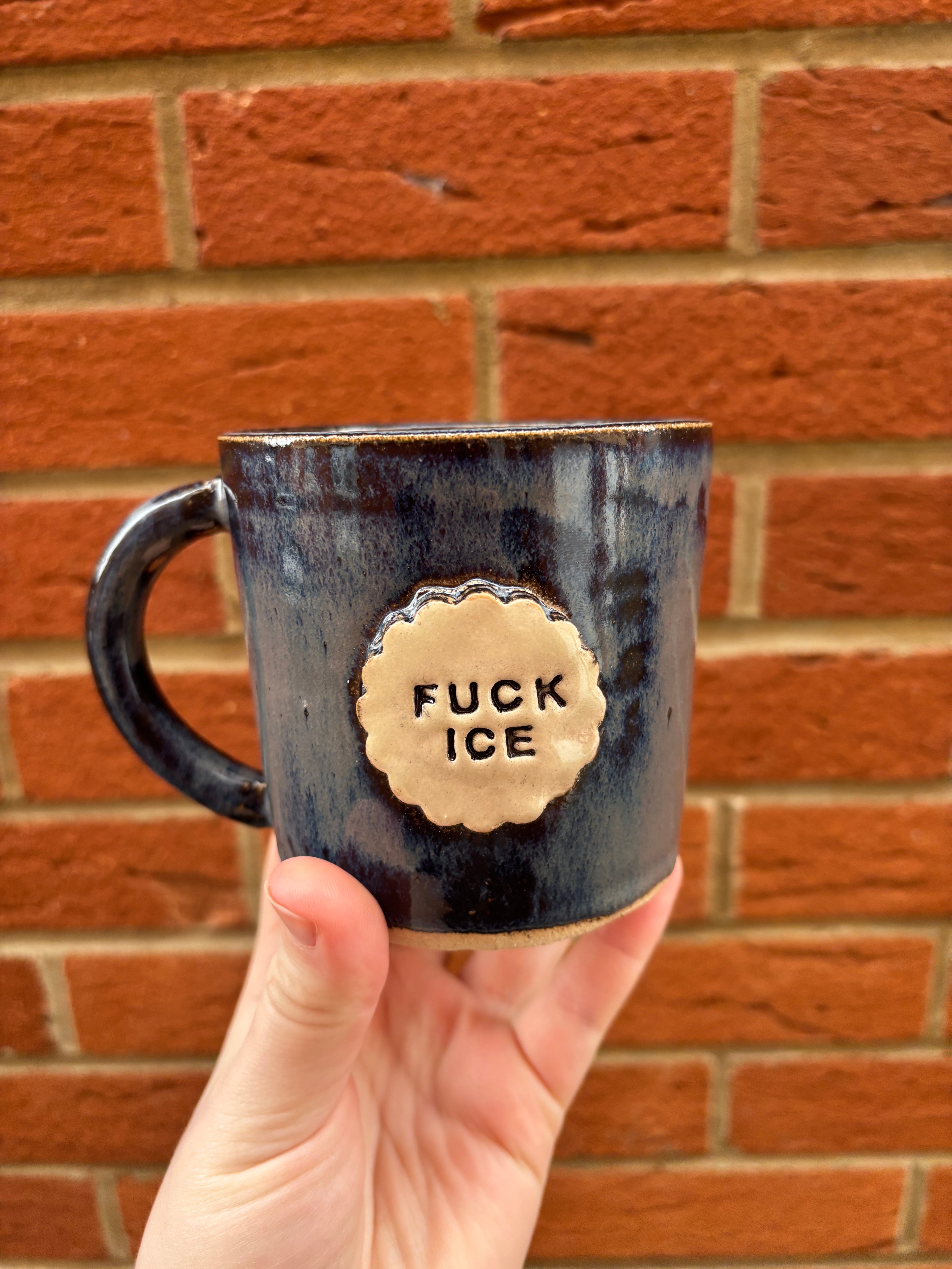 Fuck ICE stamped handmade mug