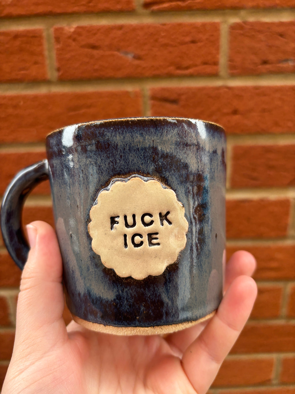 Fuck ICE stamped handmade mug