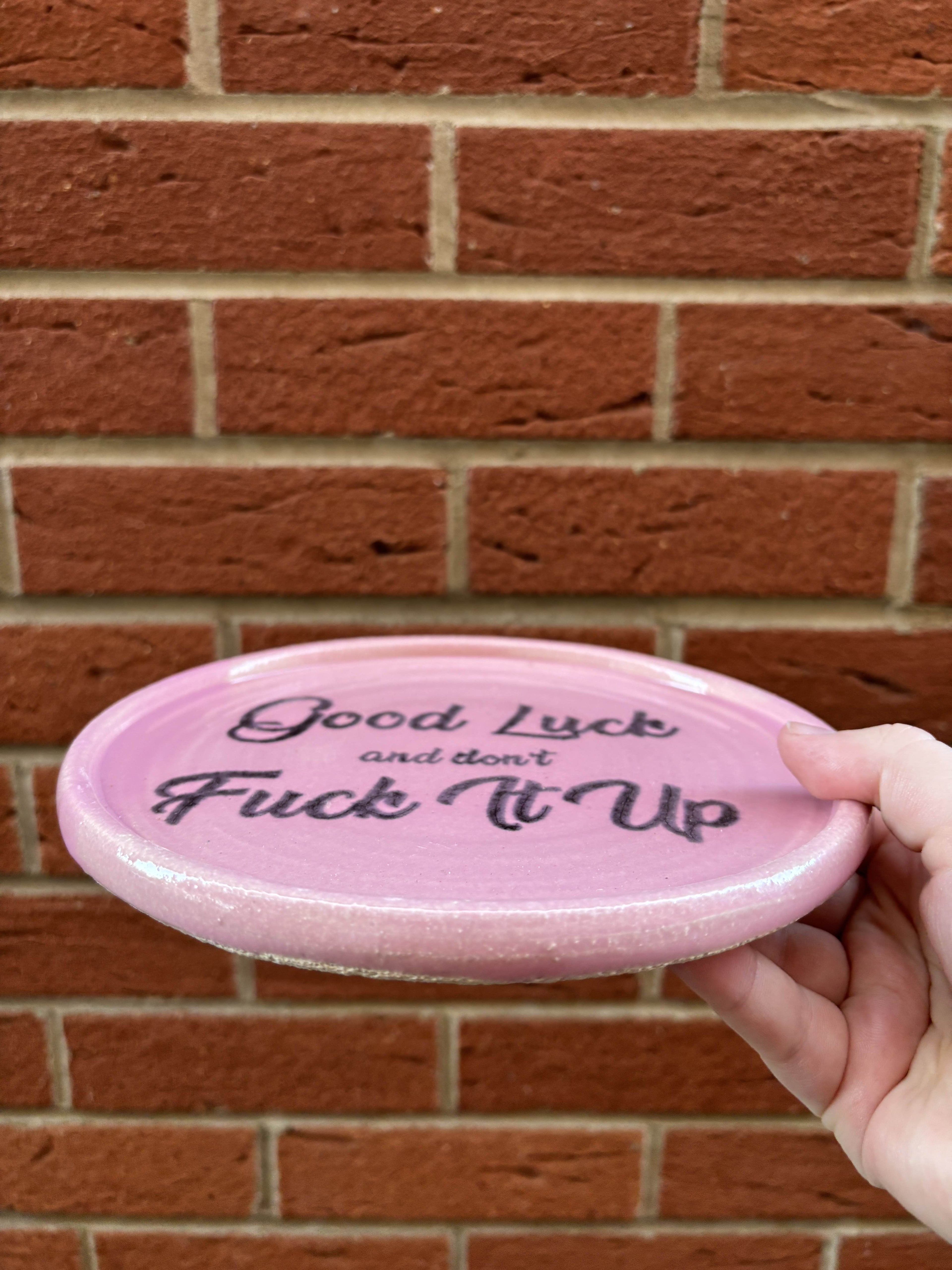 Good Luck and Dont Fuck It Up plate